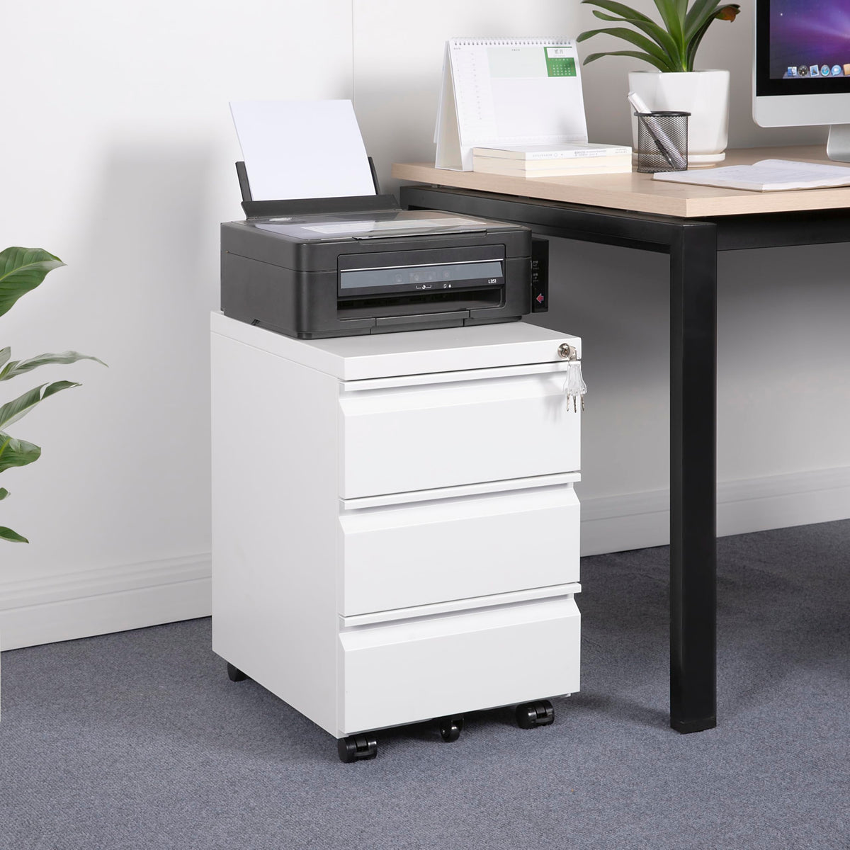LVSTEEL Mobile Filing Cabinet, Under Desk 3-Drawer Lockable Cabinet with Wheels, Filing Cabinets for Home Office, Pre-Assembled, White - image 2