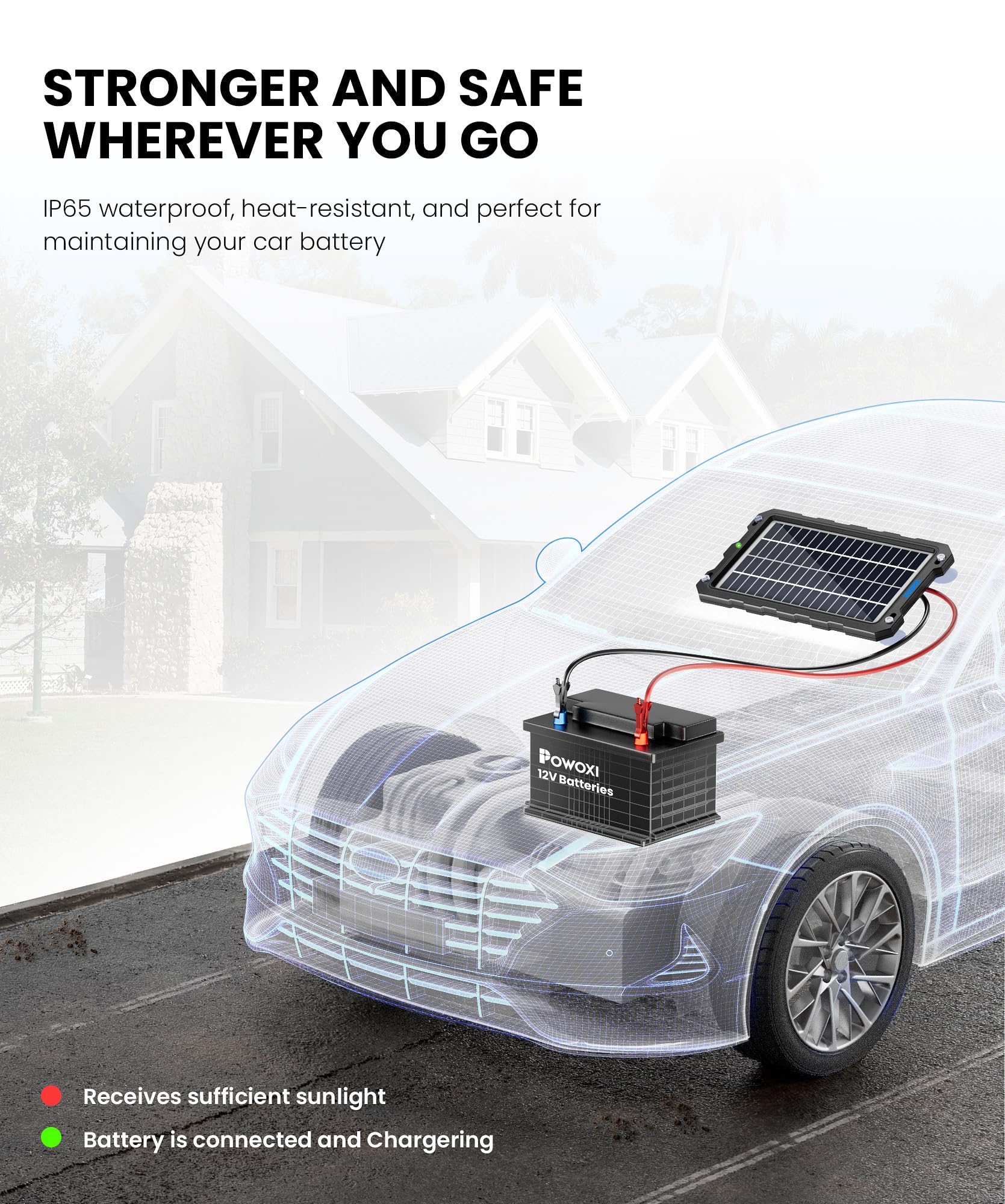 12V Solar Battery Trickle Charger – 7.5W Waterproof Maintainer