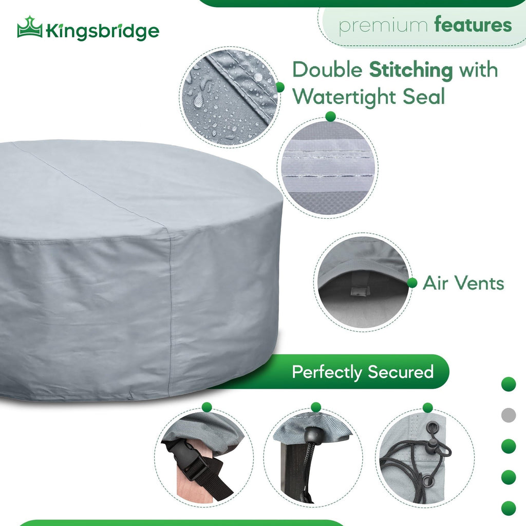 Kingsbridge Grey 600D Waterproof Round Patio Table Cover (220x80cm)