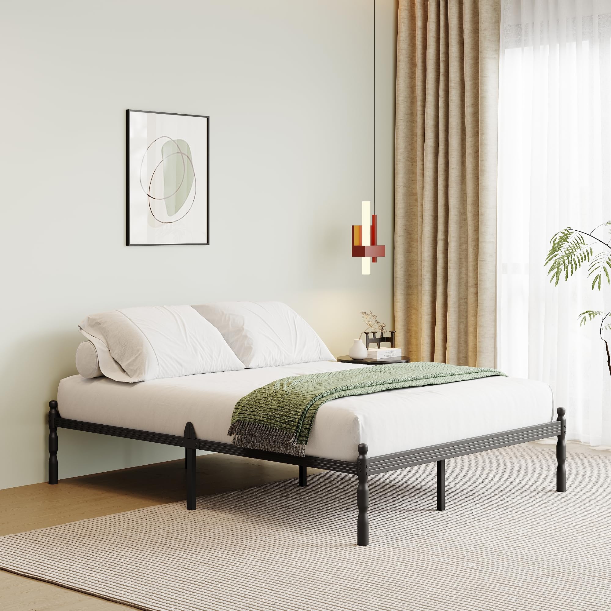 QFtime Metal Double Bed Frame with Underbed Storage | Steel Slat Support