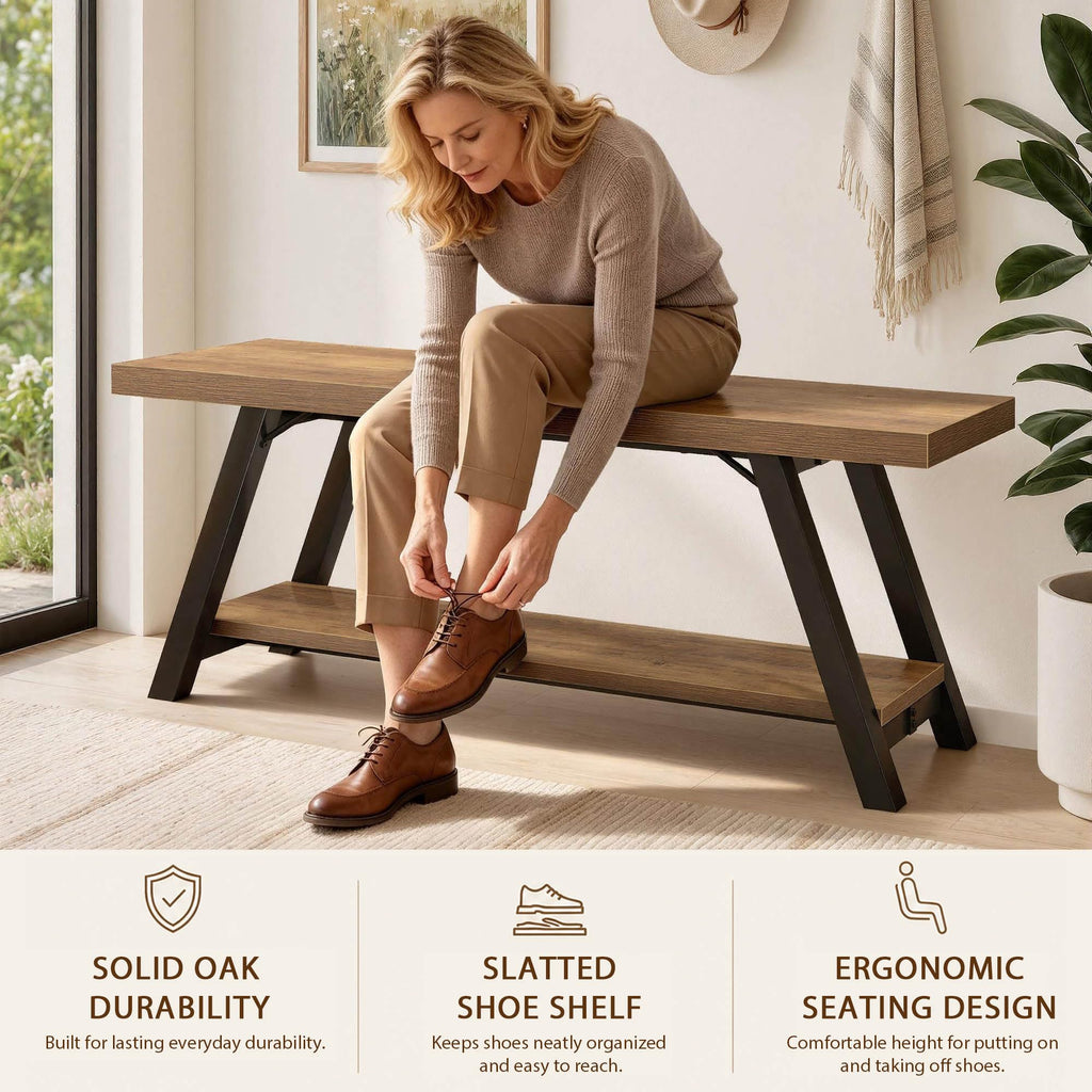 LVB Shoe Storage Bench Entryway Benches for Hallway 120cm Rustic Oak - image 3