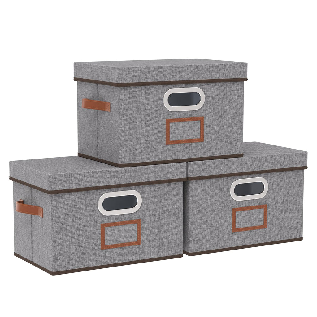 OUTBROS Storage Boxes, Fabric Baskets with Lids, 38x25x25cm, Grey, 3-Pack - image 1