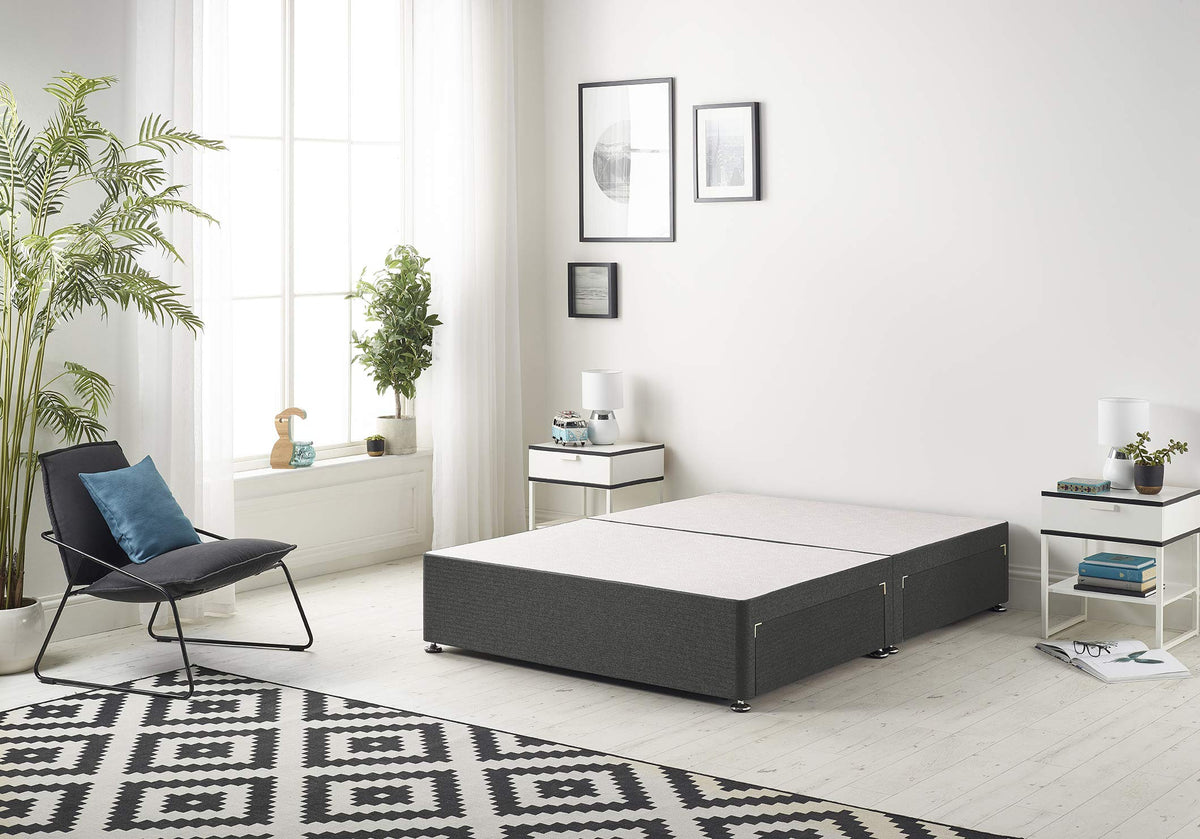 Bed Centre Premier Bed Base with No Drawers and No Headboard - Available in Different Fabrics and Colours 6FT Super King, Tweed Charcoal