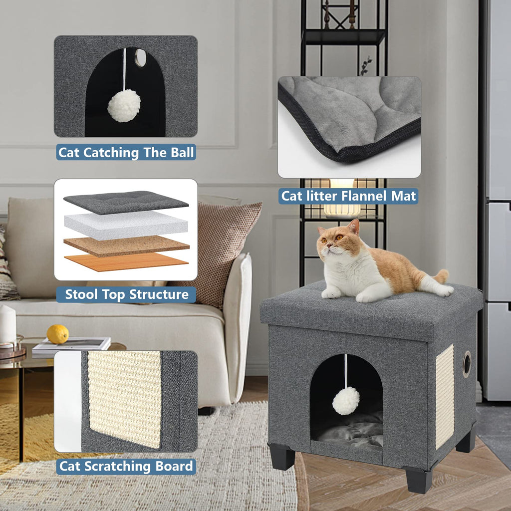 BRIAN & DANY Collapsible Cat Cave - Cube Cat House with Scratch Board