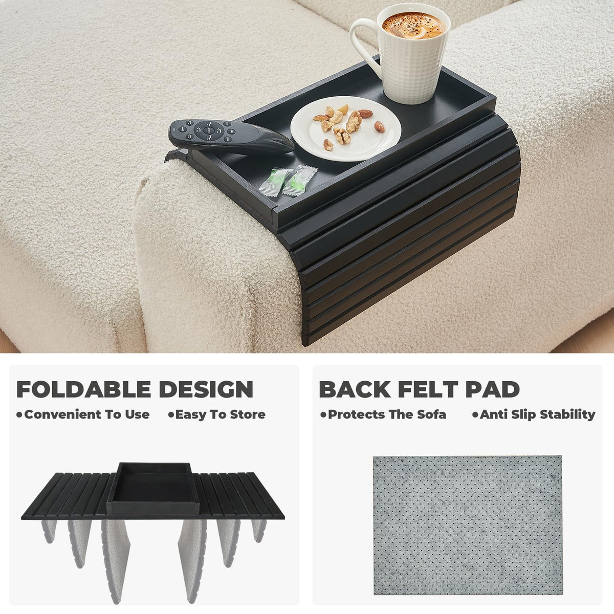 LOVYANXUE Bamboo Sofa Arm Tray, Anti Falling Couch Arm Tray Table, Foldable Couch Armrest Table, Portable Sofa Armrest Trays Cup Holder for Drink - image 3