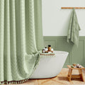 BTTN Boho Tufted Chevron Shower Curtain – Sage Green Waterproof Fabric