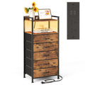 MUTUN Bedside Table with Charging Station, LED Lights & 5 Drawers