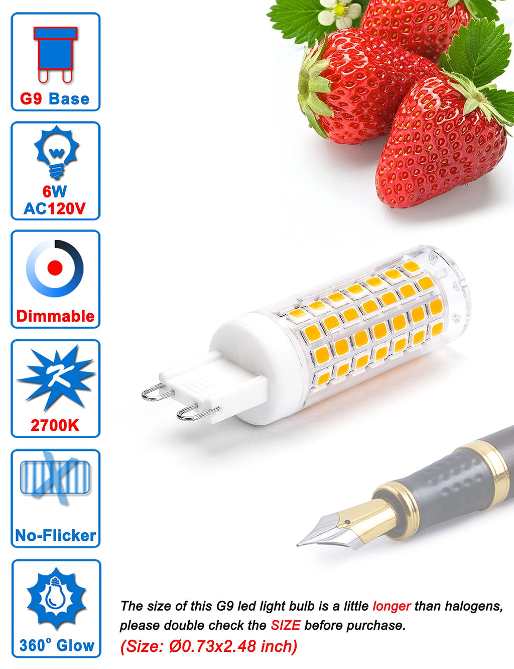 Ziomitus G9 LED Bulbs Dimmable | 6W 2700K Warm White 60W Equivalent | 5-Pack