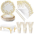 Nkaiso White and Gold Paper Tableware Set - 126 Piece Party Supplies Kit