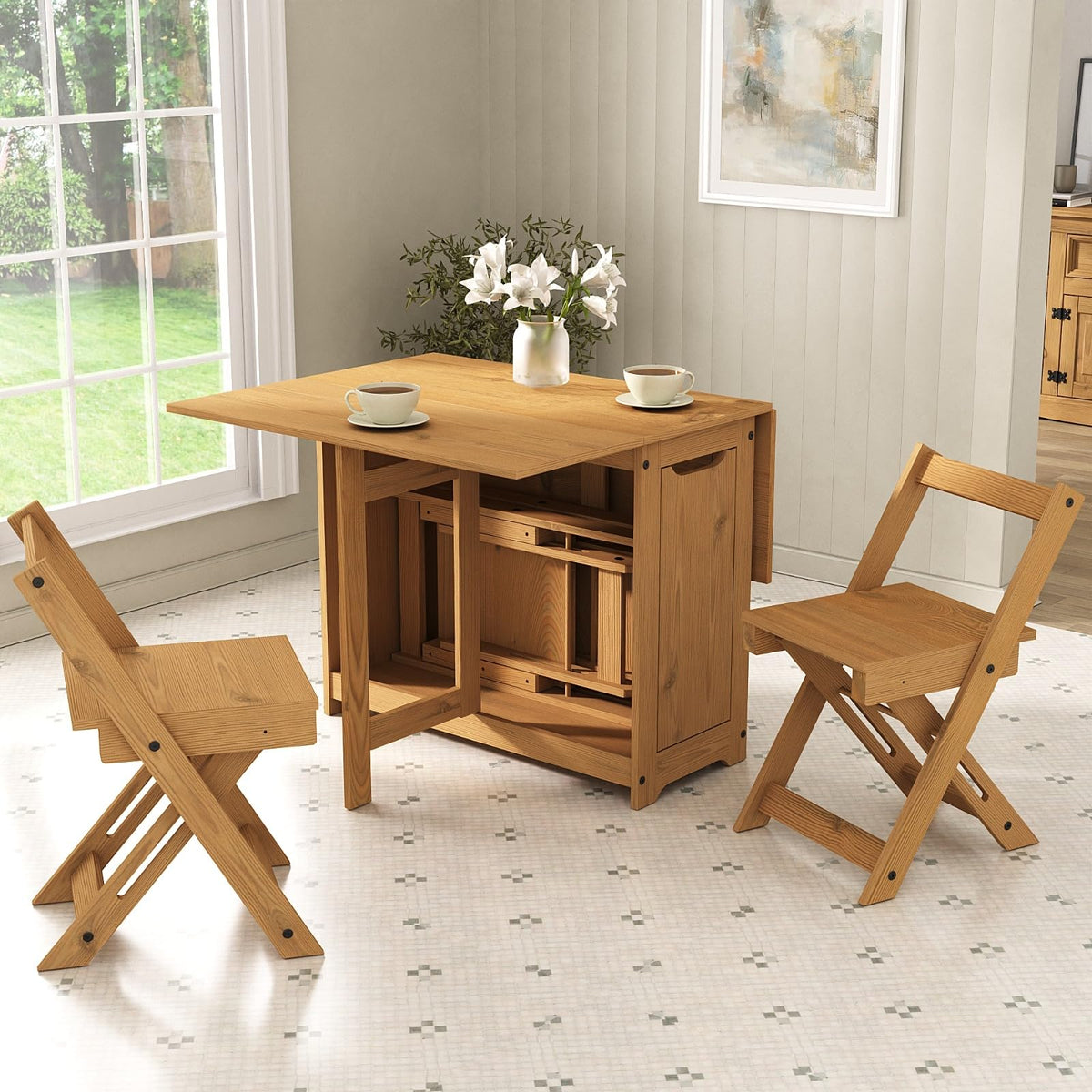 Mews Corona Butterfly Santos Dining Set 4 Seat Folding Drop Leaf Table with Chairs Solid Mexican Pine - image 4