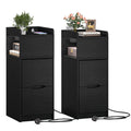 Quikraen 27cm Slim Bedside Tables Set of 2 with Charging Station and LED