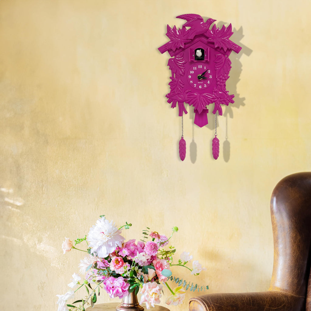 WALPLUS Pink Vintage Cuckoo Clock | Antique Style Pendulum Wall Decor