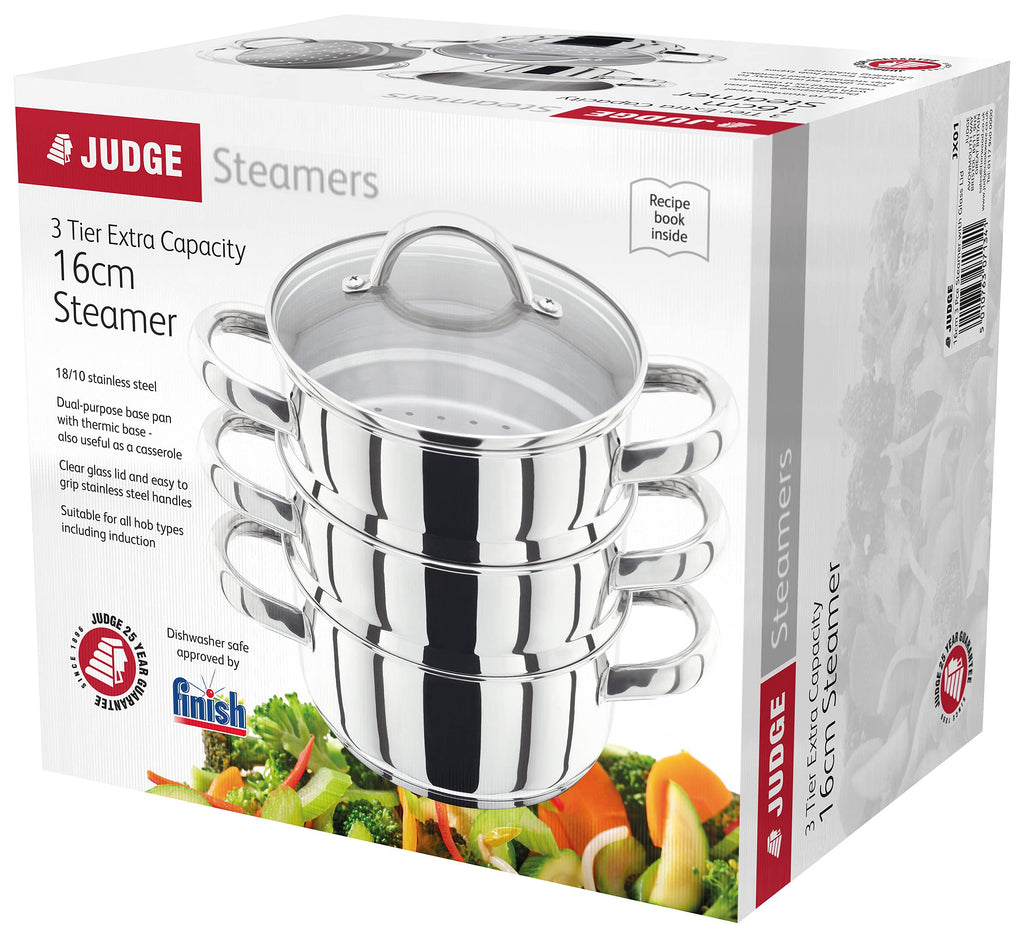 Judge 3-Tier Stainless Steel Steamer Set – 16cm Induction Ready Cookware