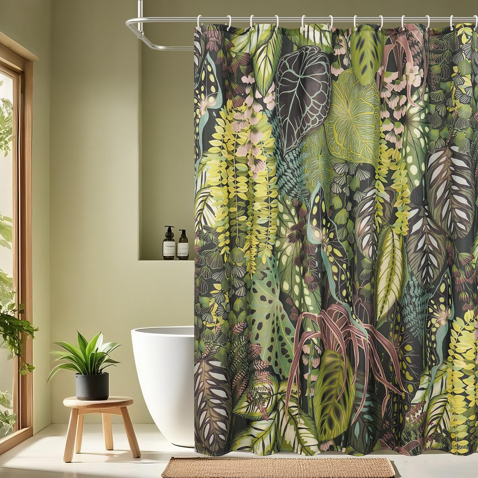 EurCross Tropical Jungle Shower Curtain | Waterproof Mould Proof Polyester