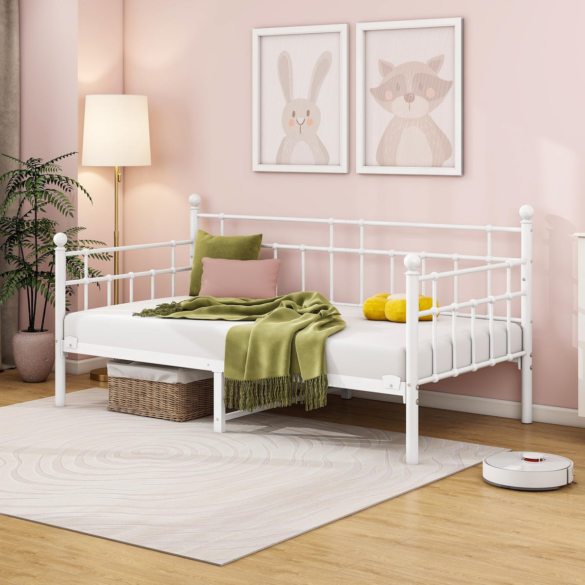 HOMERECOMMEND Single Daybed Frame 3ft Sofa Bed Steel Slats Platform,White - image 2