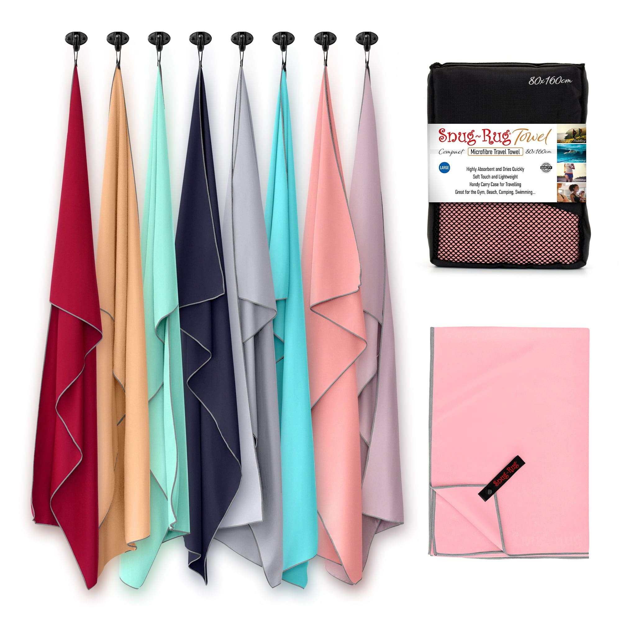 Snug Rug Microfibre Beach Towel – Large Sand Proof Quick Dry – Rose Pink