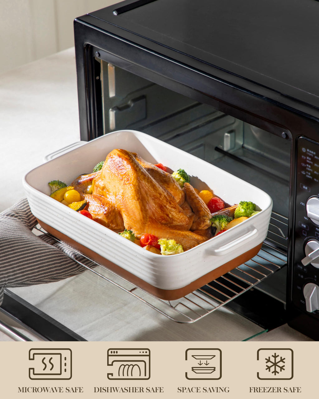 MALACASA Ceramic Casserole Dishes - 3-Piece Rectangular Baking Pan Set, Khaki