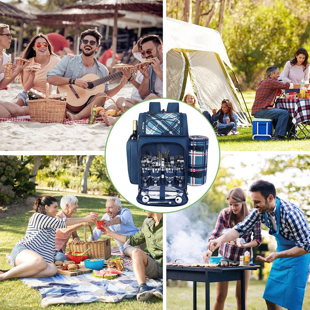 Hap Tim 4-Person Picnic Backpack | Insulated Cooler & Fleece Blanket