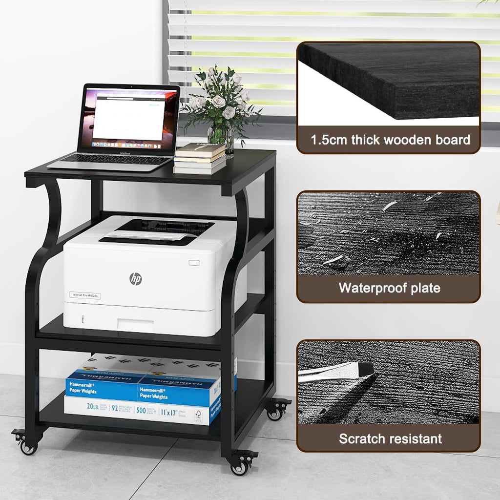 PUNCIA 3-Tier Movable Printer Stand Table with Storage for Home Office