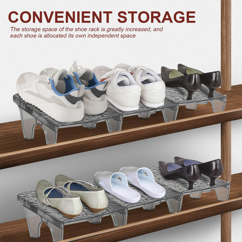 Yocdunm 6 Pcs Double Layer Shoe Rack Slots Organizer Stacker Space Saving Transparent Plastic Shoe Holder Stand Shoe Rack Wardrobe Storage For Cabinet - image 4