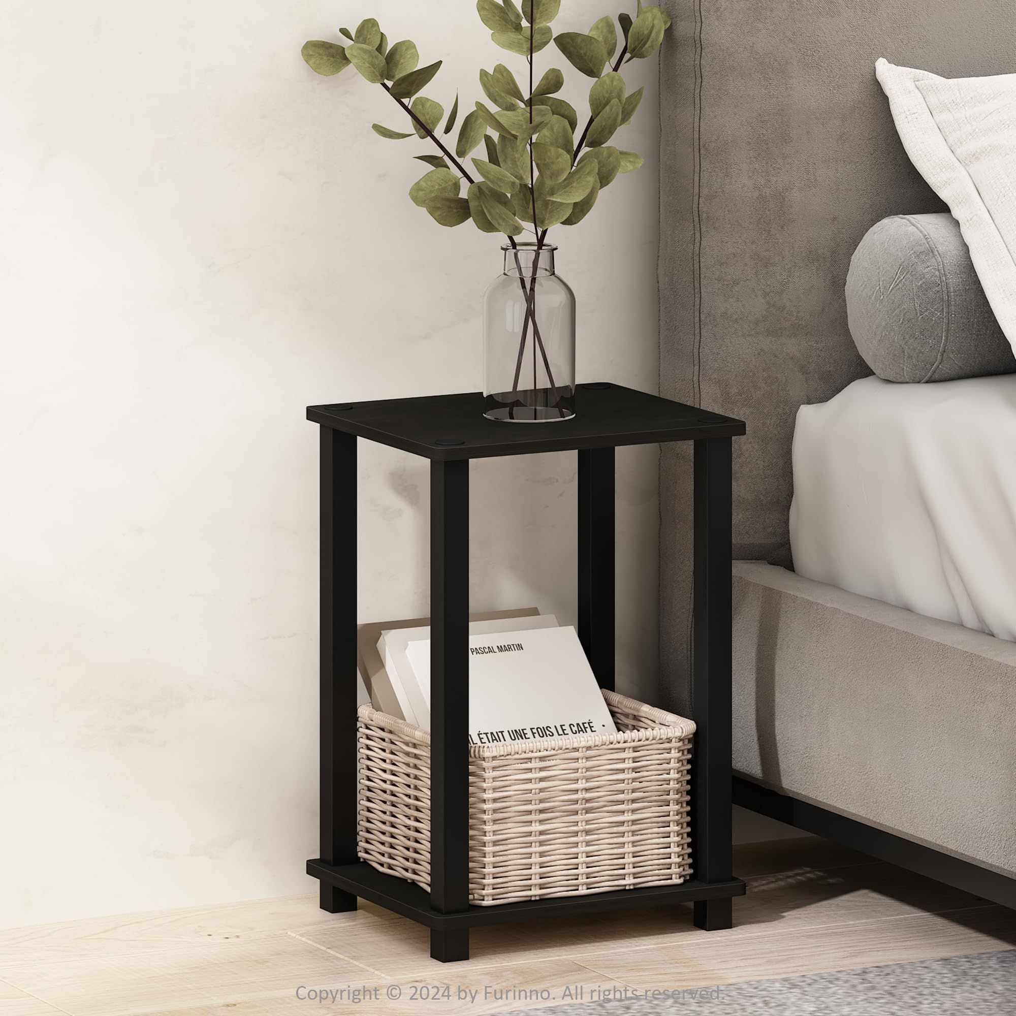 Furinno Simplistic 2-Tier Nightstand – Compact Wood Bedside Table, Espresso