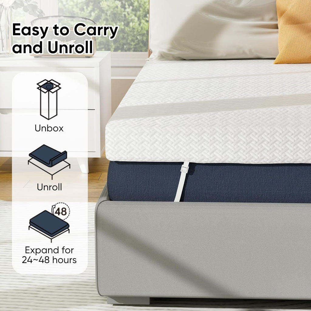 Hawthyhome 3 Inch Double Memory Foam Mattress Topper | Cooling Gel
