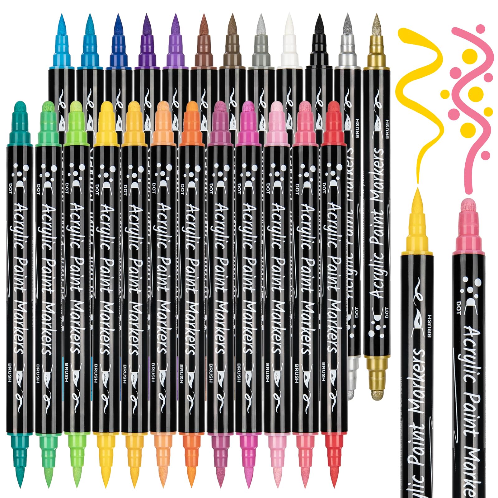 AOSUCO 24 Color Dual Tip Acrylic Paint Pens for Rock Painting & Crafts