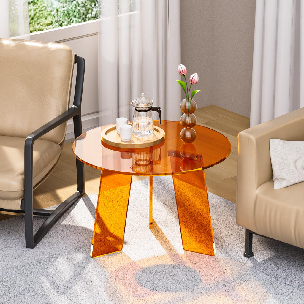 Dewrhiixe Acrylic Round Coffee Table, Clear Circle Modern Lucite Side Table for Living Room, Bedroom, Office Orange, 60×60×40 cm - image 4