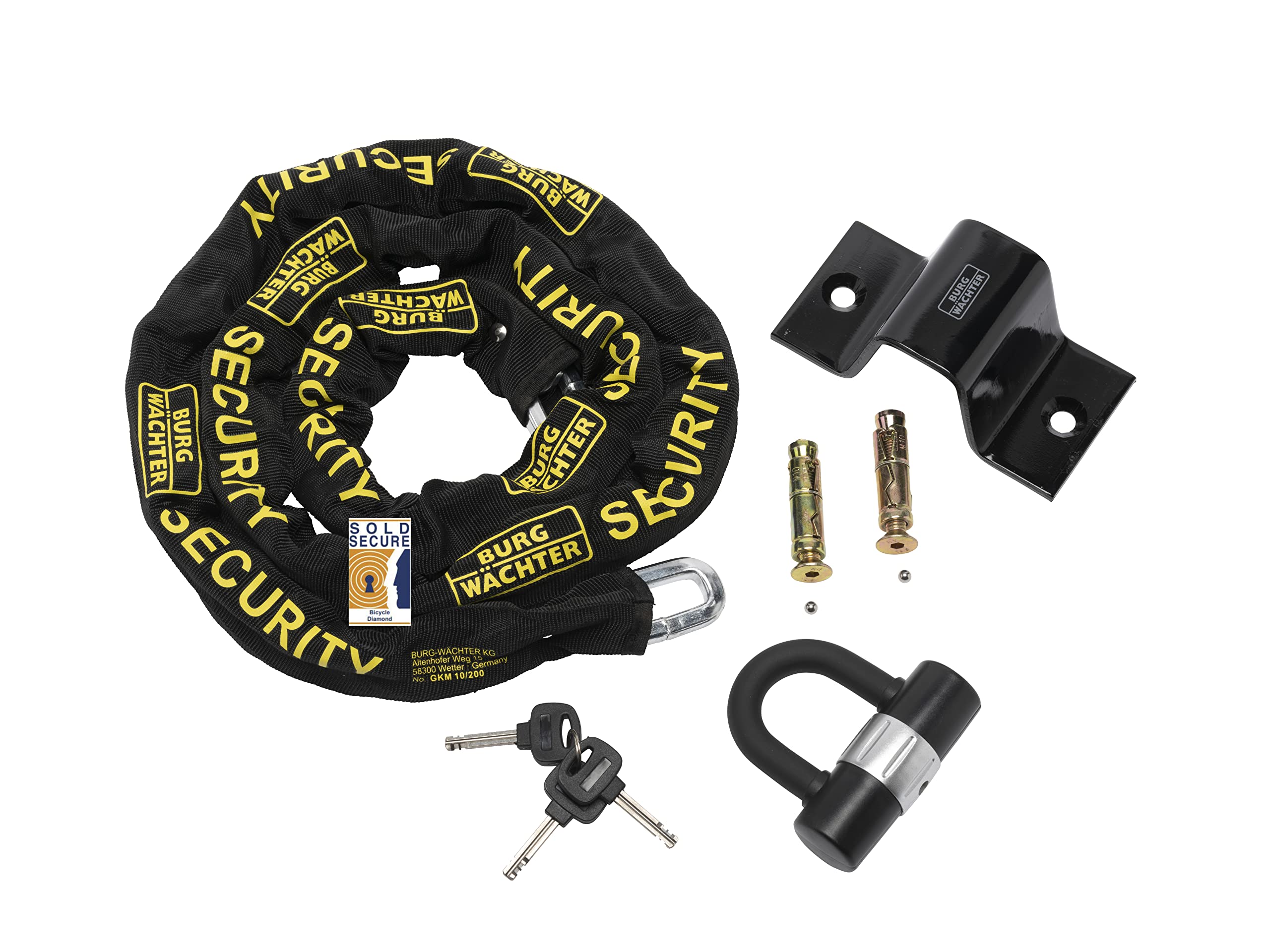 Burg-Wachter 1.5M Sold Secure Gold Bike Chain, U-Lock & Ground Anchor