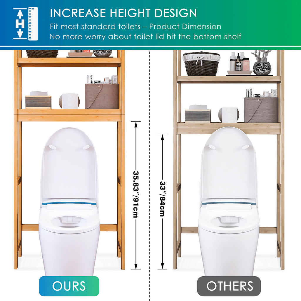 SMIBUY Bamboo Over-The-Toilet Storage Rack – 3-Tier Adjustable Shelf, Natural