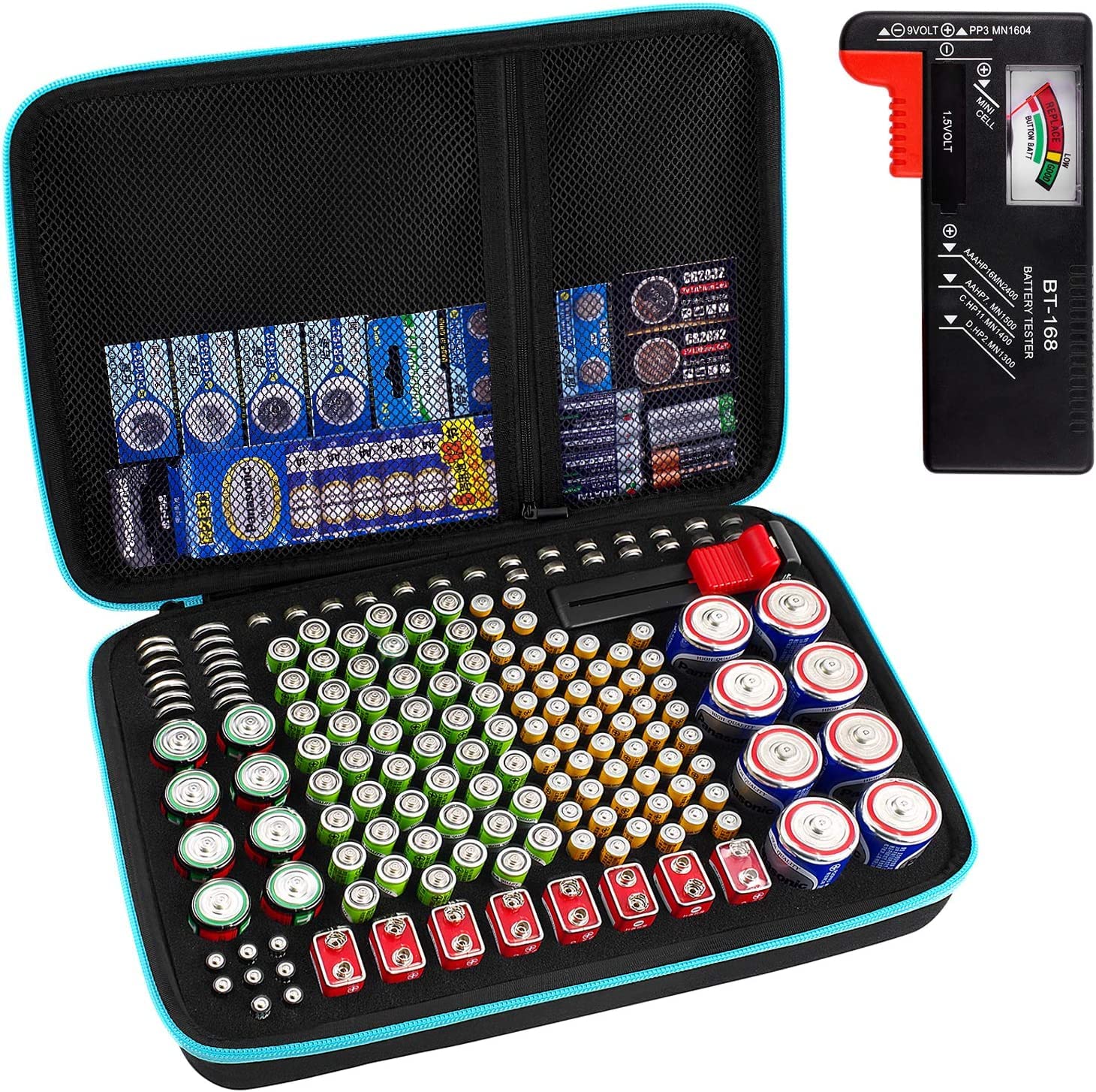 Jolof Store Battery Organizer Box with Tester - Fits 200+ AA AAA 9V