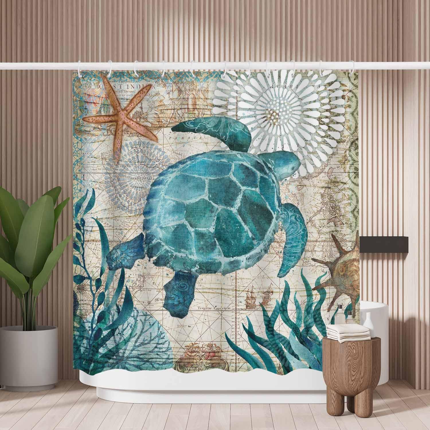 Sea Turtle Map Shower Curtain – Mold Resistant Polyester