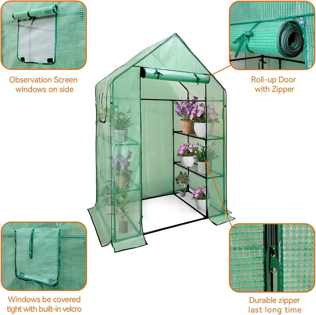 Grandhom Walk-In Greenhouse - 3-Tier 6 Shelves PE Cover 143x73x195cm
