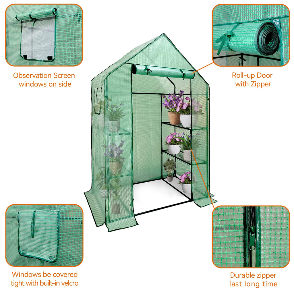 Grandhom Walk-In Greenhouse - 3 Tiers 6 Shelves with Durable PE Cover