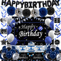 Navy Blue and Black Birthday Decorations Kit with Backdrop