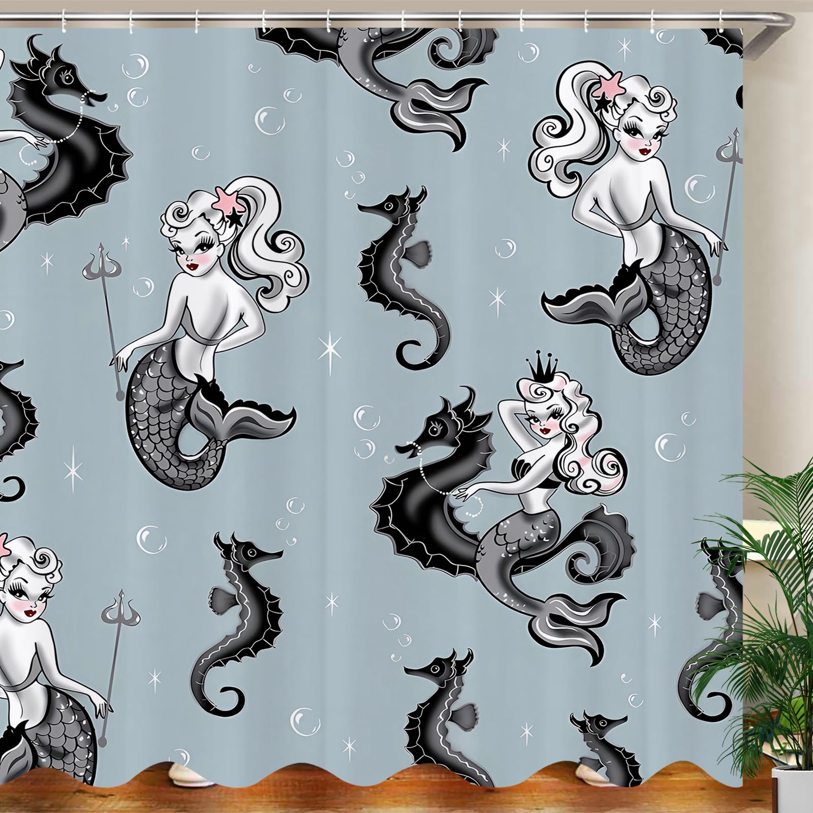 JOOCAR Mermaid Princess Shower Curtain | Waterproof Grey Polyester Fabric
