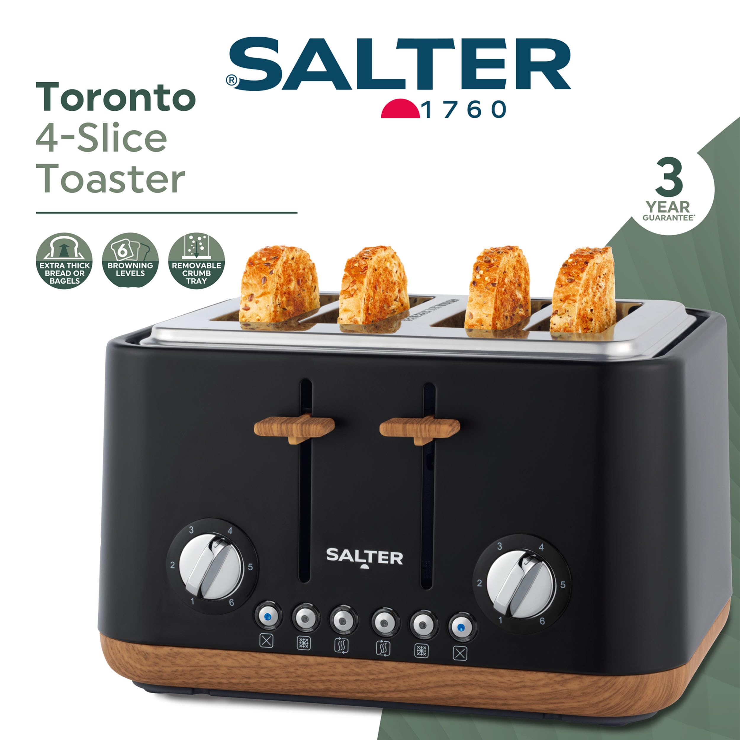 Salter Toronto 4-Slice Toaster – Wide Slot with 6 Browning Levels