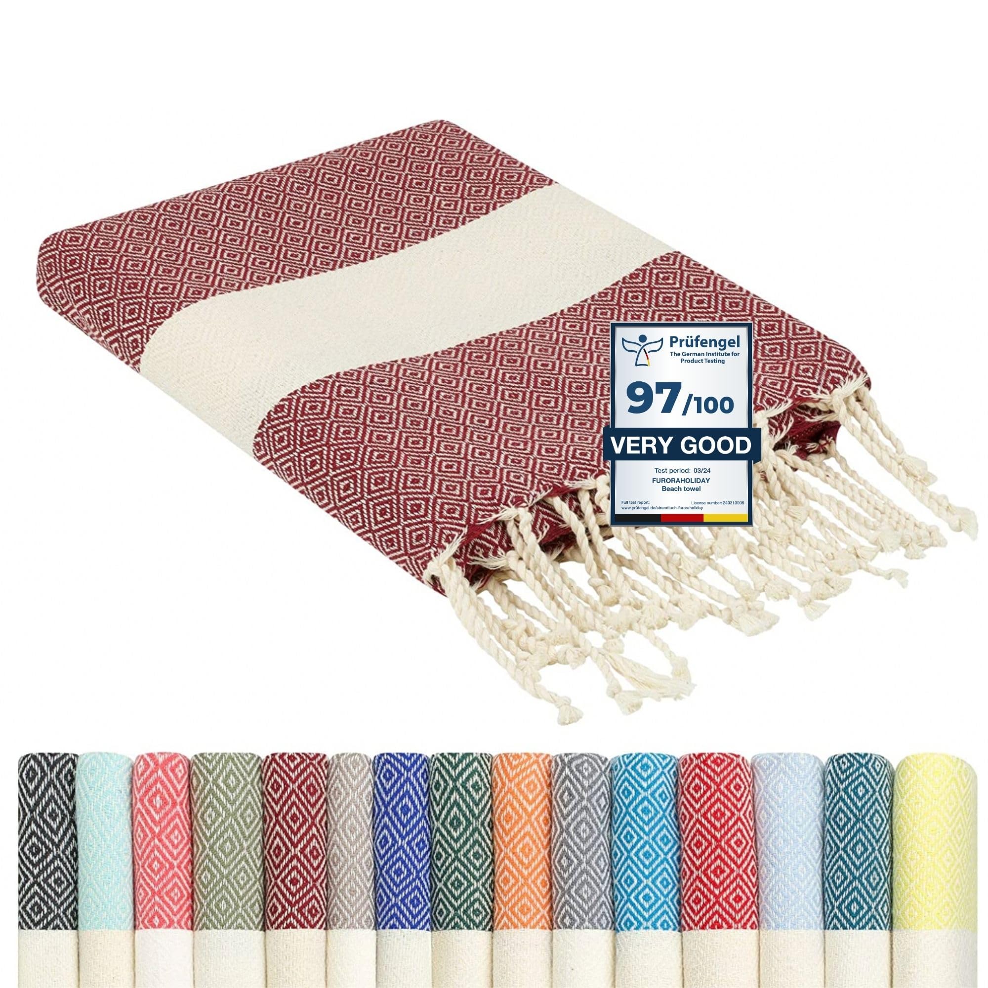 furora HOLIDAY Turkish Beach Towel - Extra Large 100x200cm Cotton Fouta