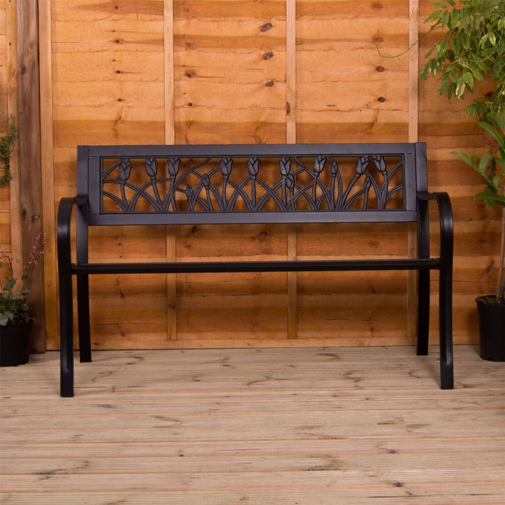 Garden Vida Steel Garden Bench – 3 Seater Tulip Design Outdoor Seat