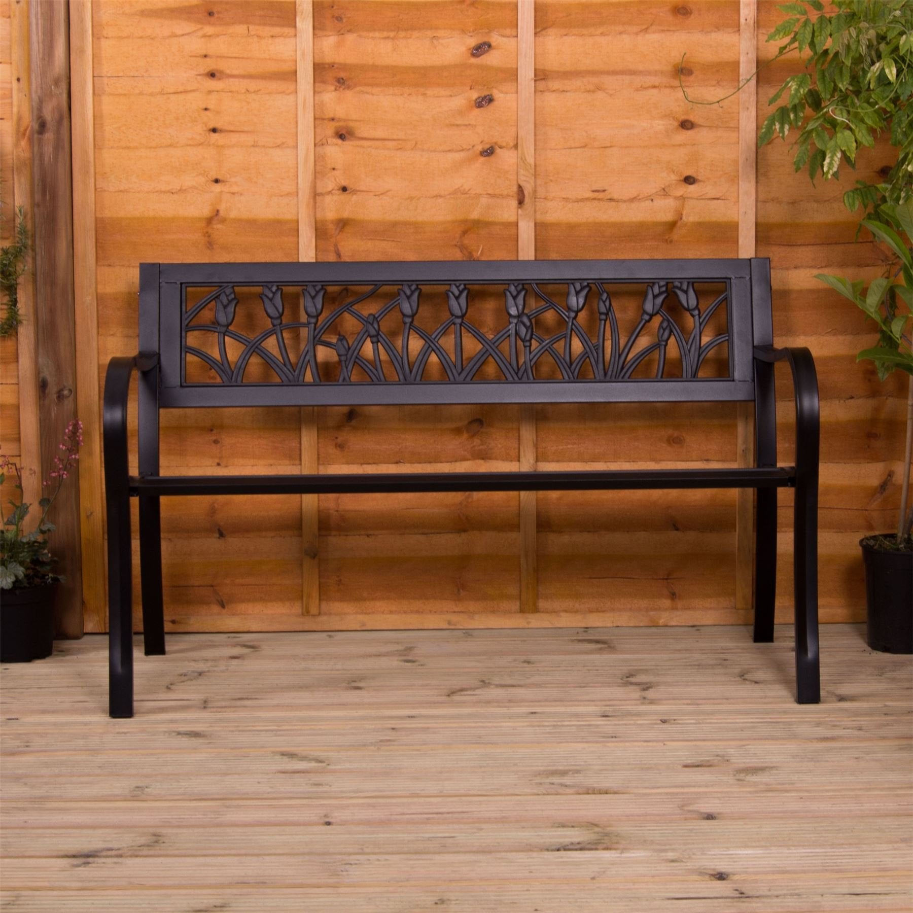 Garden Vida Steel Garden Bench – 3 Seater Tulip Design Outdoor Seat