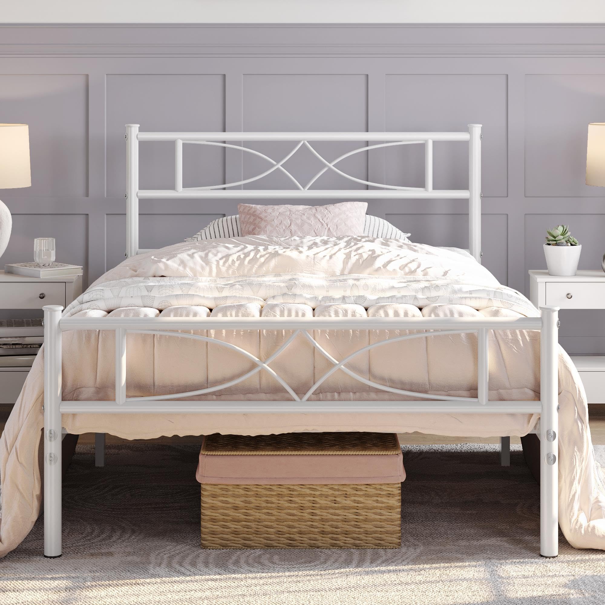 Yaheetech 3ft Single Metal Bed Frame – Slatted Platform with Headboard