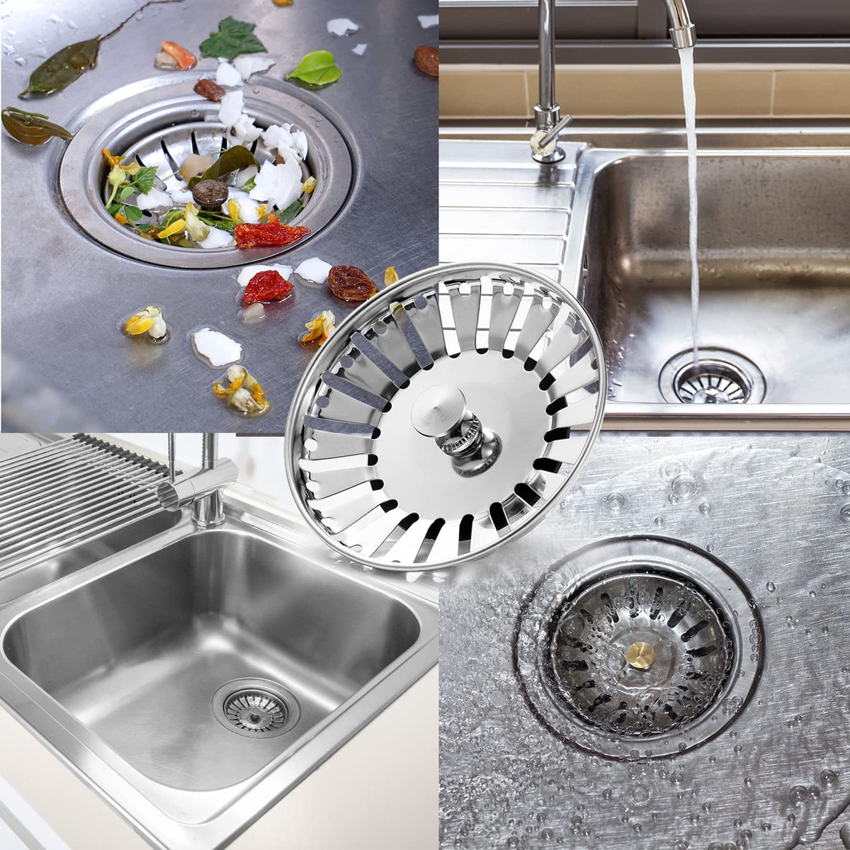 84mm Kitchen Sink Bowl Strainer and Plug, Stainless Steel Sink Plug for Kitchen Bowl Use, Kitchen Bathroom Food Hair Catcher Filter Stopper