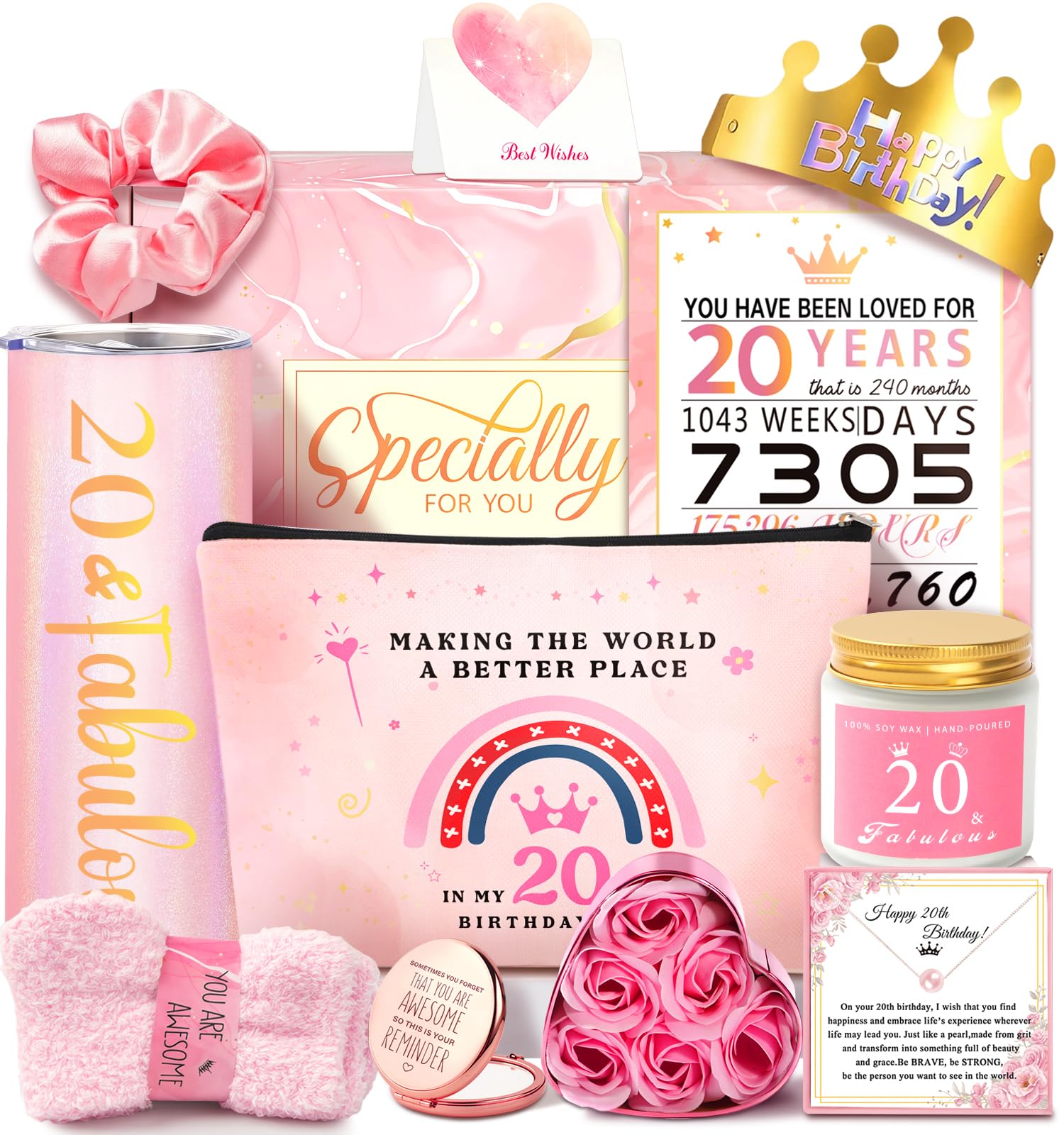 20th Birthday Gift Basket for Girls | 12pc Set with 20oz Tumbler