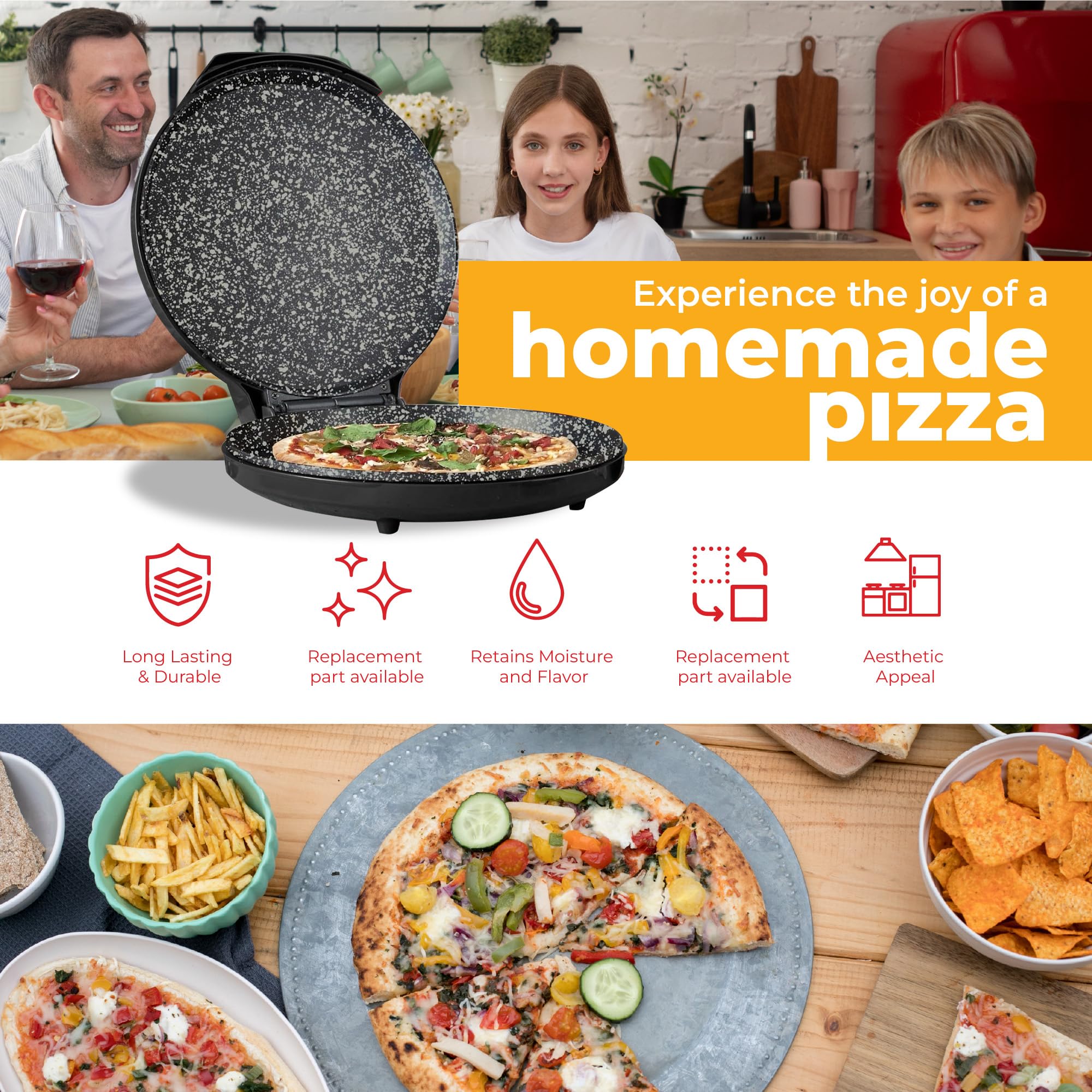 MisterChef 12 Inch Electric Pizza Maker – 1450W Nonstick Ceramic Plates