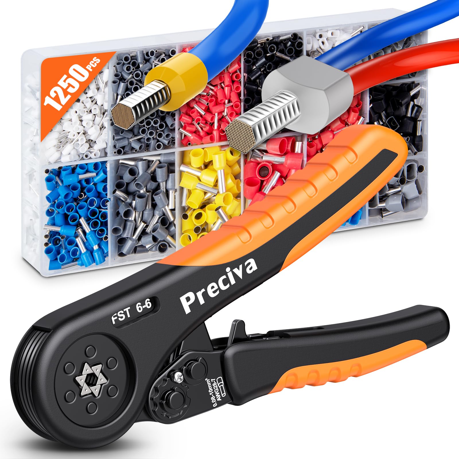 Preciva Ferrule Crimping Tool Kit – 0.08-10mm² Pliers with 1200 Connectors