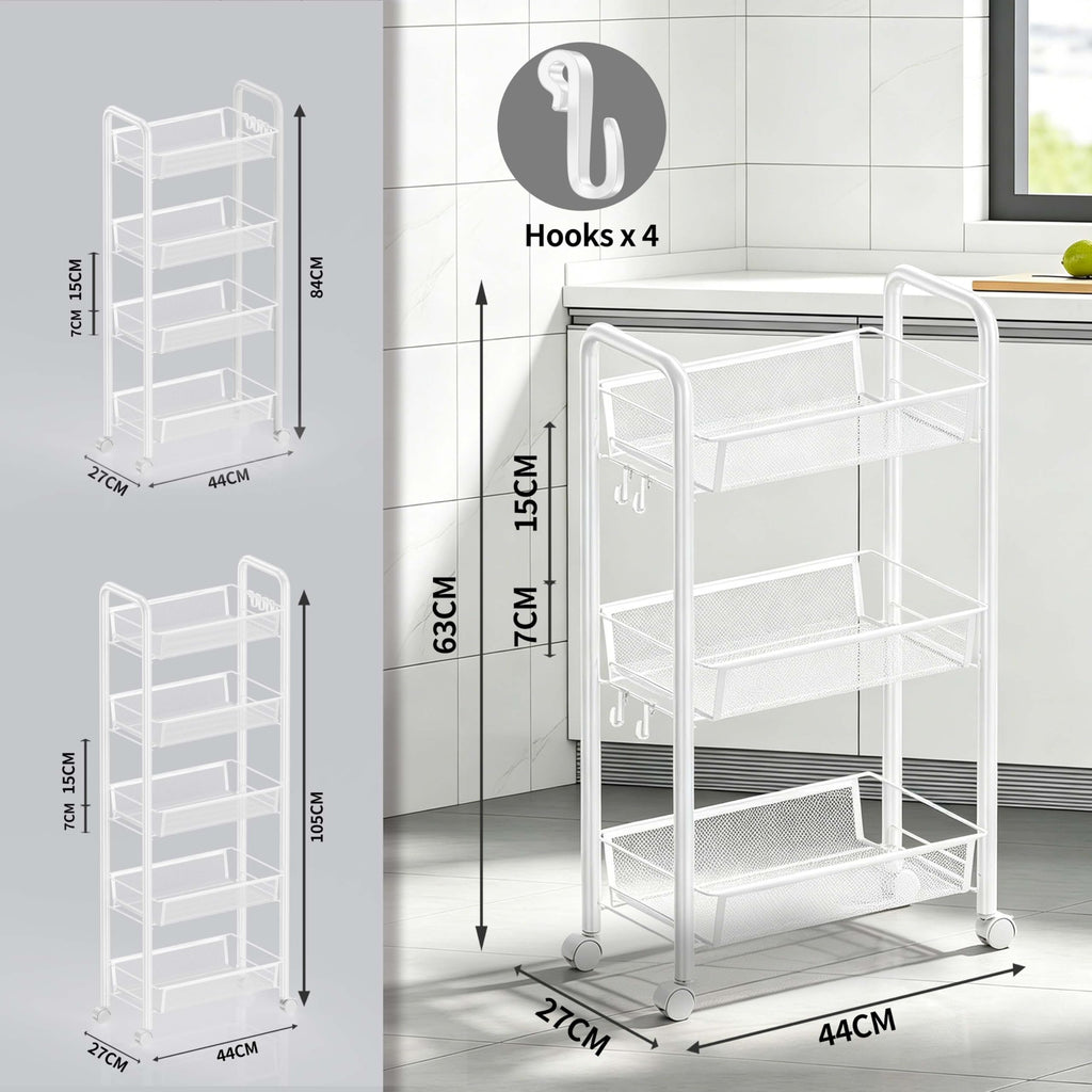 Goeasyoii 3/4/5 Tier Rolling Cart, Metal Storage Cart,Space-Saving Kitchen Cart with Castors,Shelving Organizer for Kitchen, Bathroom, Laundry Room - image 2