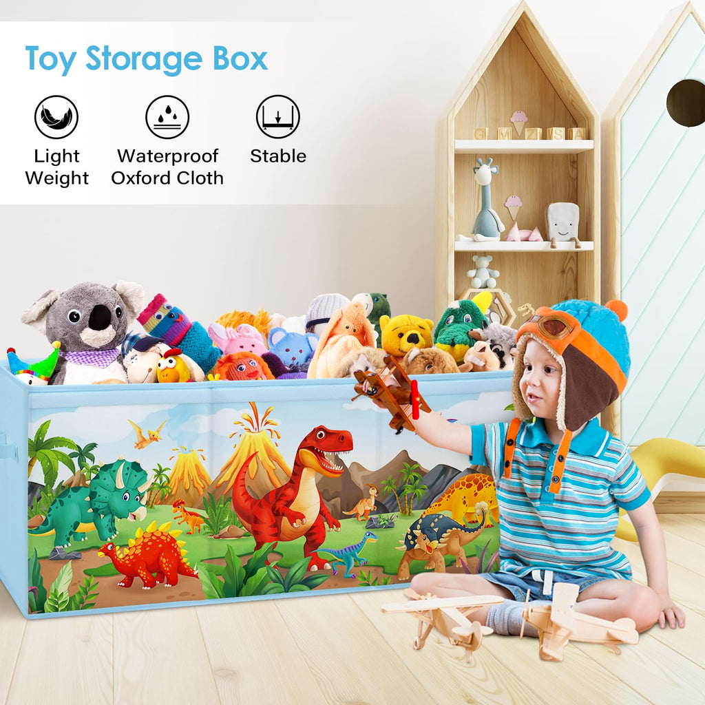 Decalsweet Extra Large Dinosaur Toy Storage Box with Lid - Foldable Oxford
