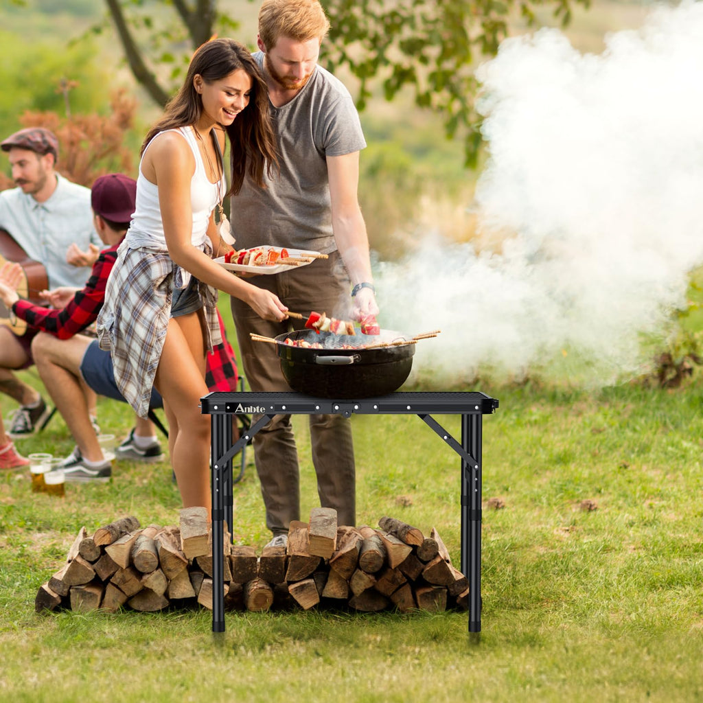 Anbte Folding Grill Table – 3 Adjustable Heights Heat-Resistant Mesh