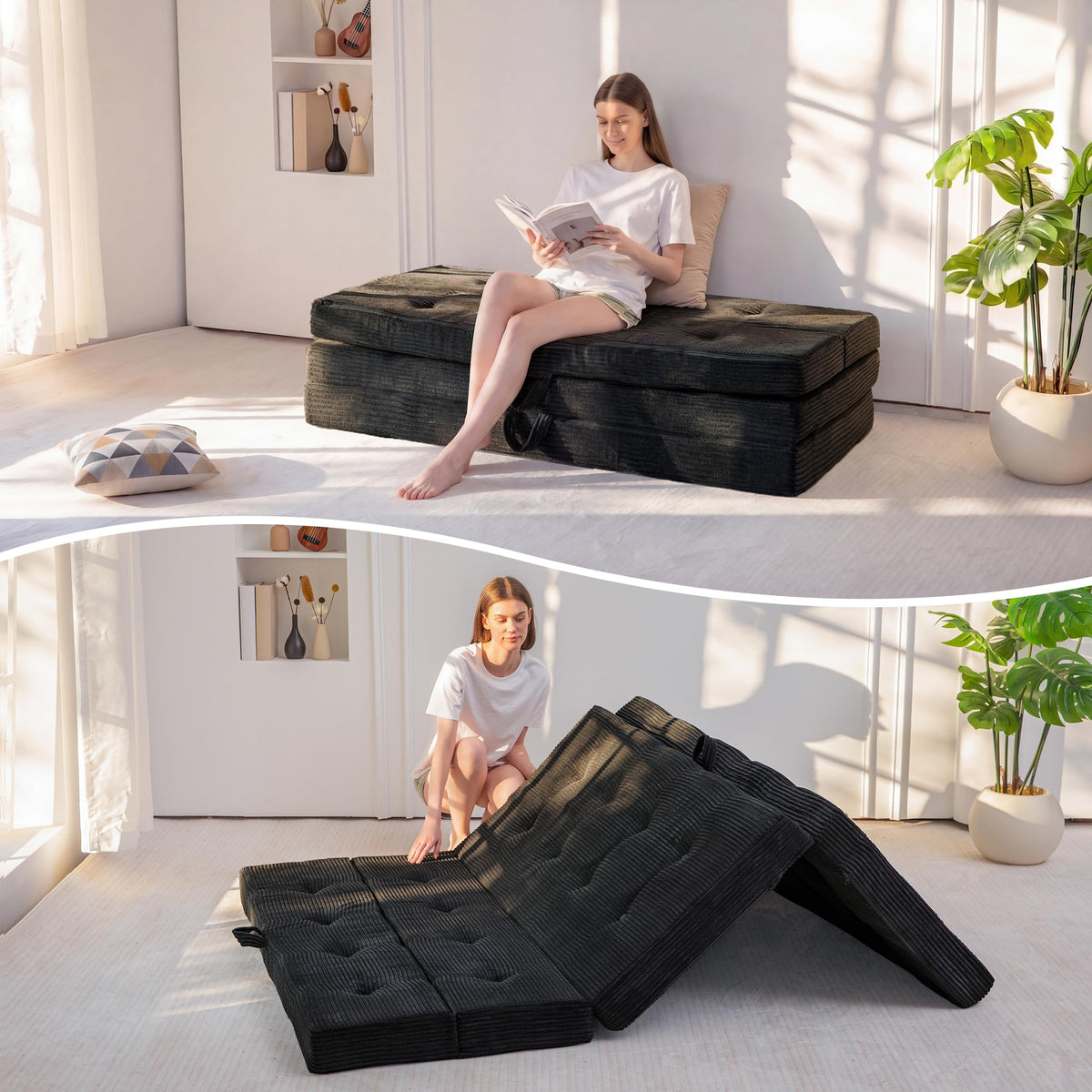 MAXYOYO Folding Mattress Double, Comfy Foldable Sofa Couch Bed, Guest Mattress with Handles Floor Futon Sofa Bed for Guest - image 1