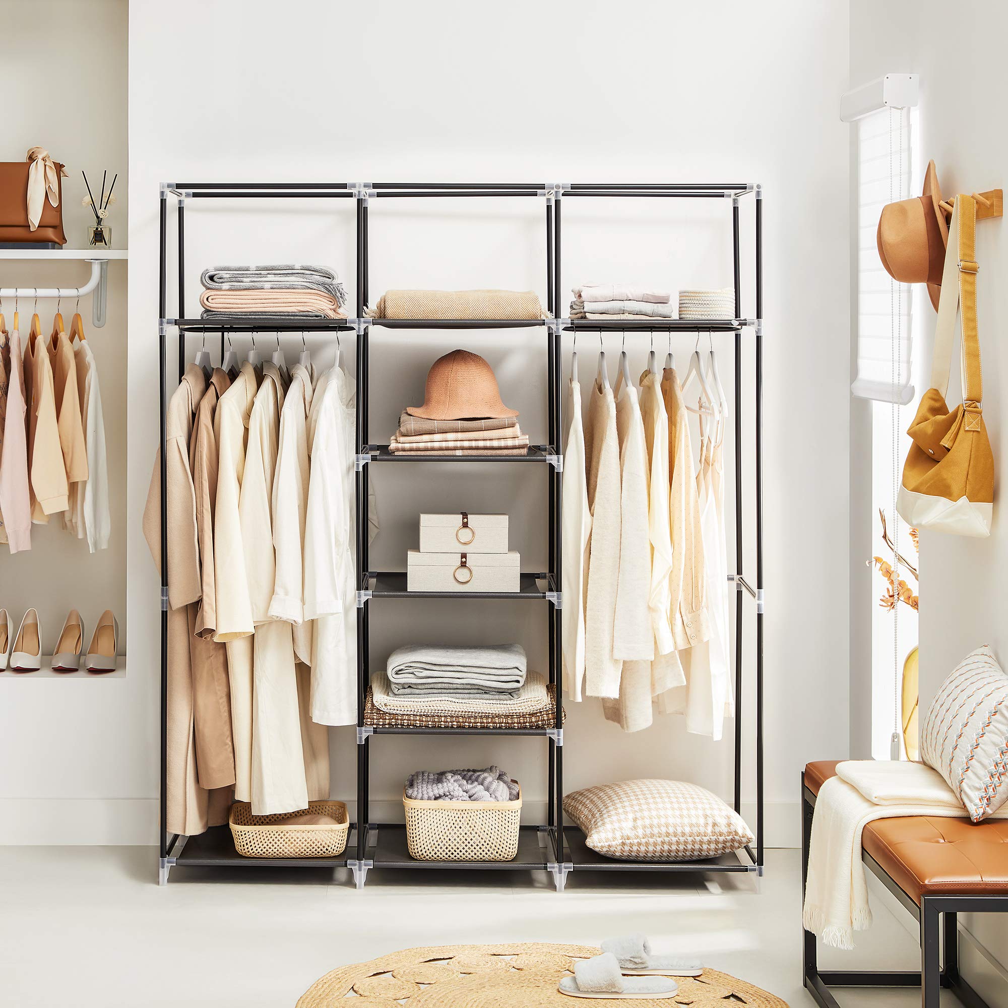 SONGMICS Folding Fabric Wardrobe | Portable Closet with 2 Rails - Black
